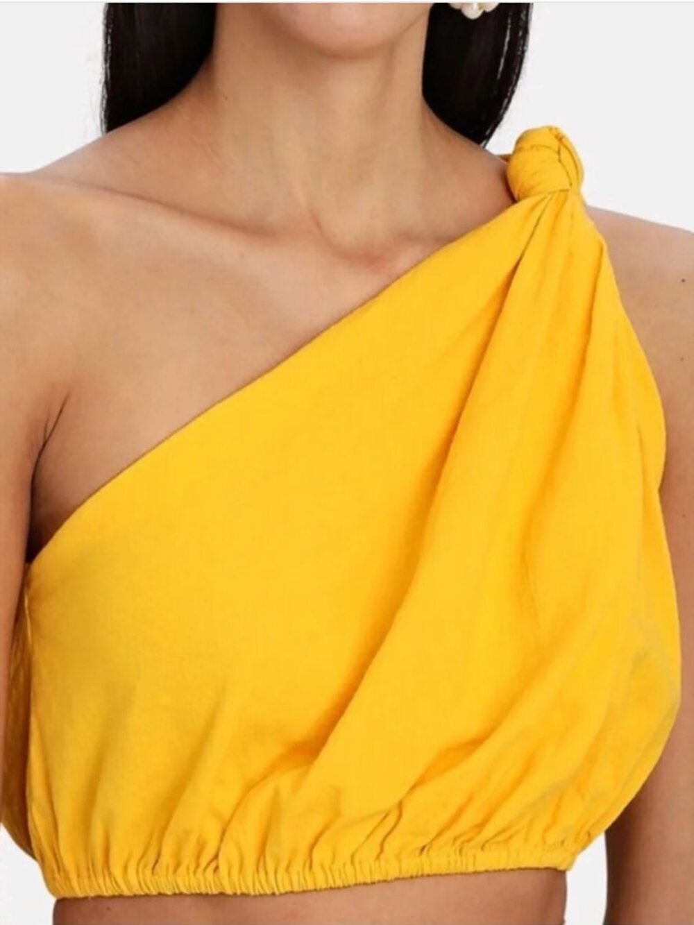 Farm Rio Top Womens Small Twisted Crop Linen Blend Yellow Boho